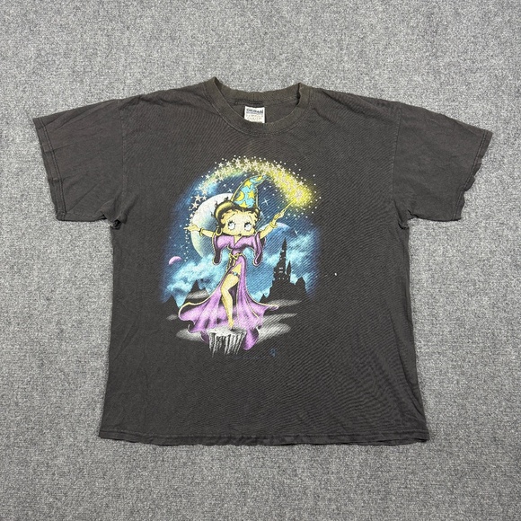 Vintage Y2K Betty Boop Wizard Black Faded T Shirt Gildan T Cotton Size XL 0580 - Picture 1 of 10